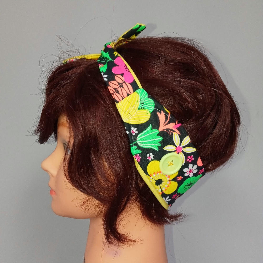 Neon flowers style #1 headband with buttons